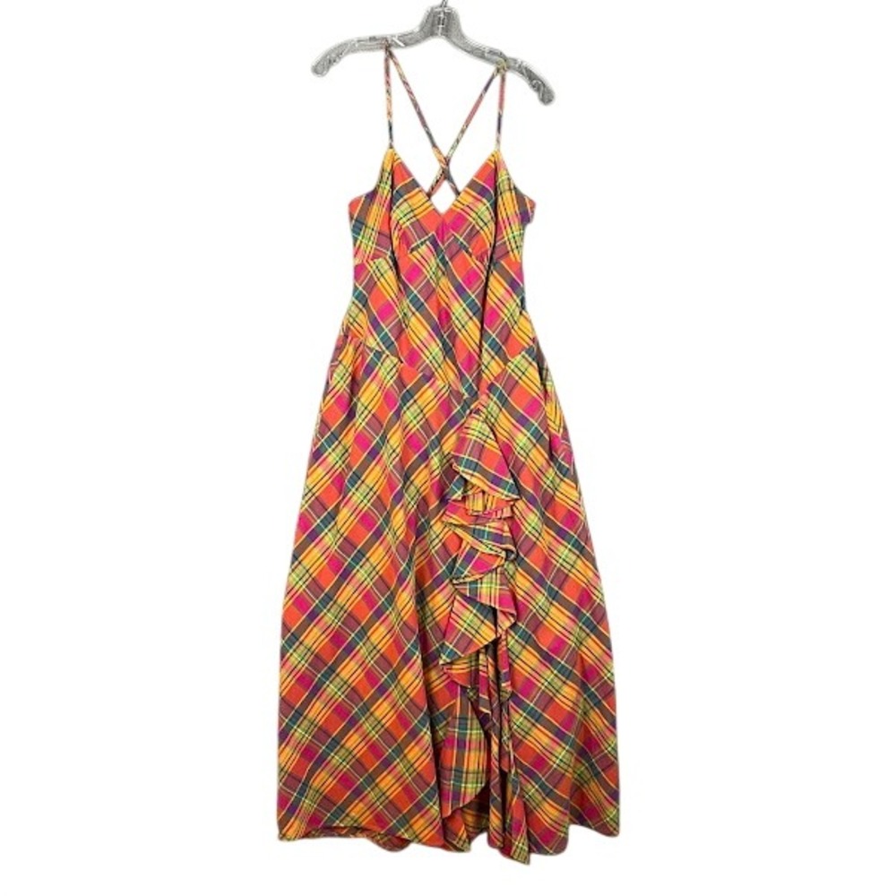 Lauren Ralph Lauren Plaid Maxi Dress Womens 16 Ruffle Colorful Madras-Inspired